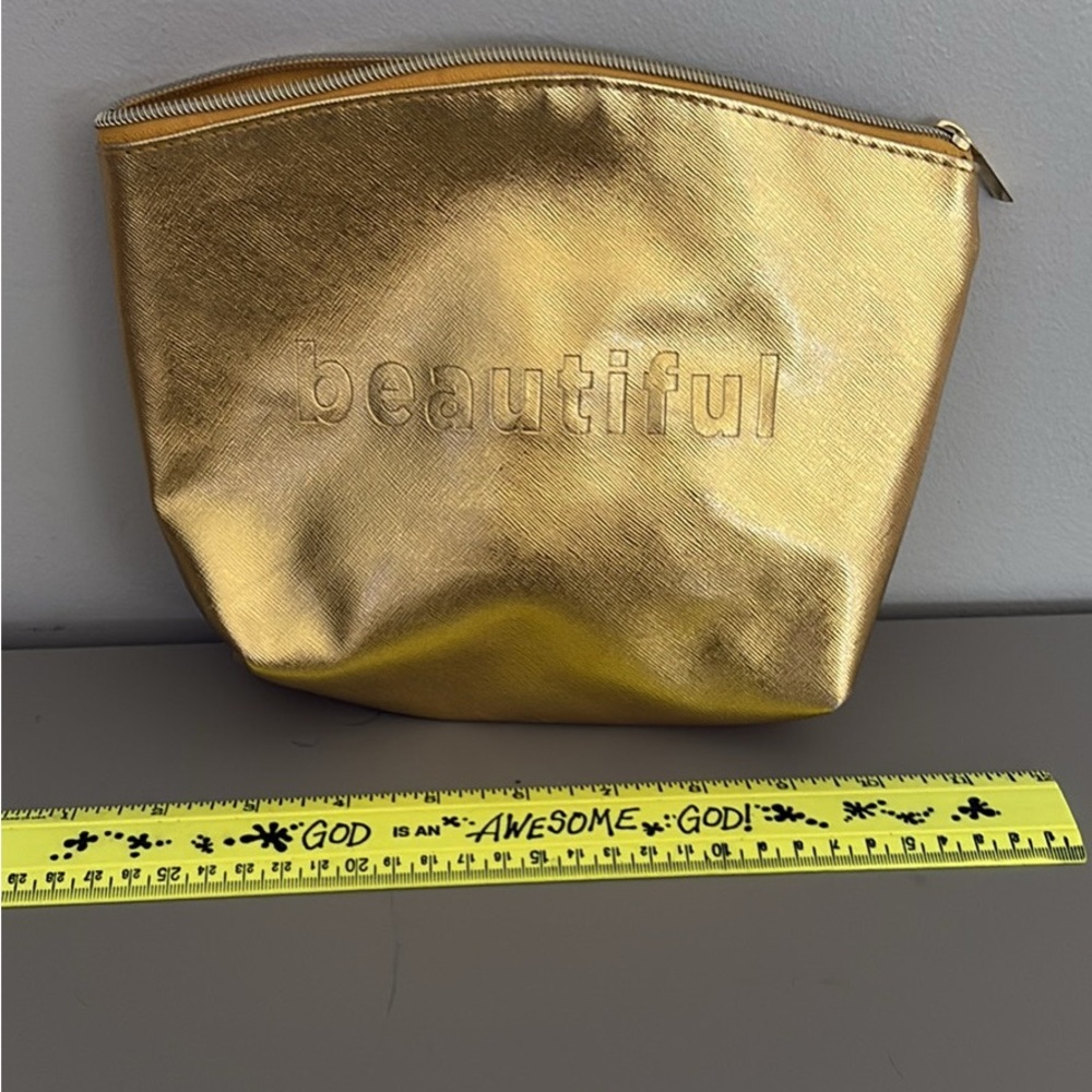 Gold Metallic Cosmetic Bag with Zipper Closure